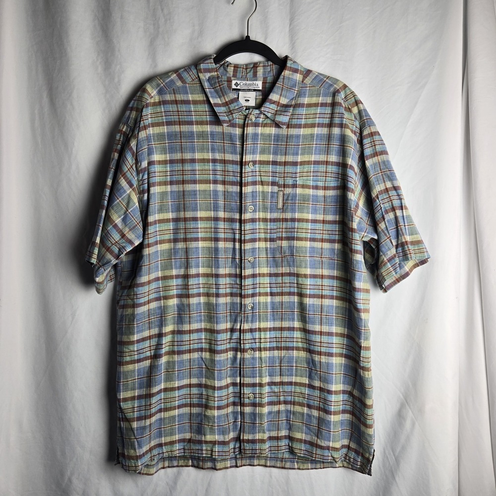 Columbia Cotton Plaid Short Sleeve Button‎ Up Shirt Mens Large Lightweight
